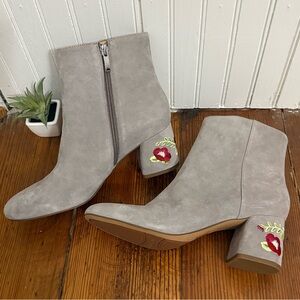 Franco Sarto Jubilee Leather Suede Embroidered Ankle Boots, Size 9.5 New
